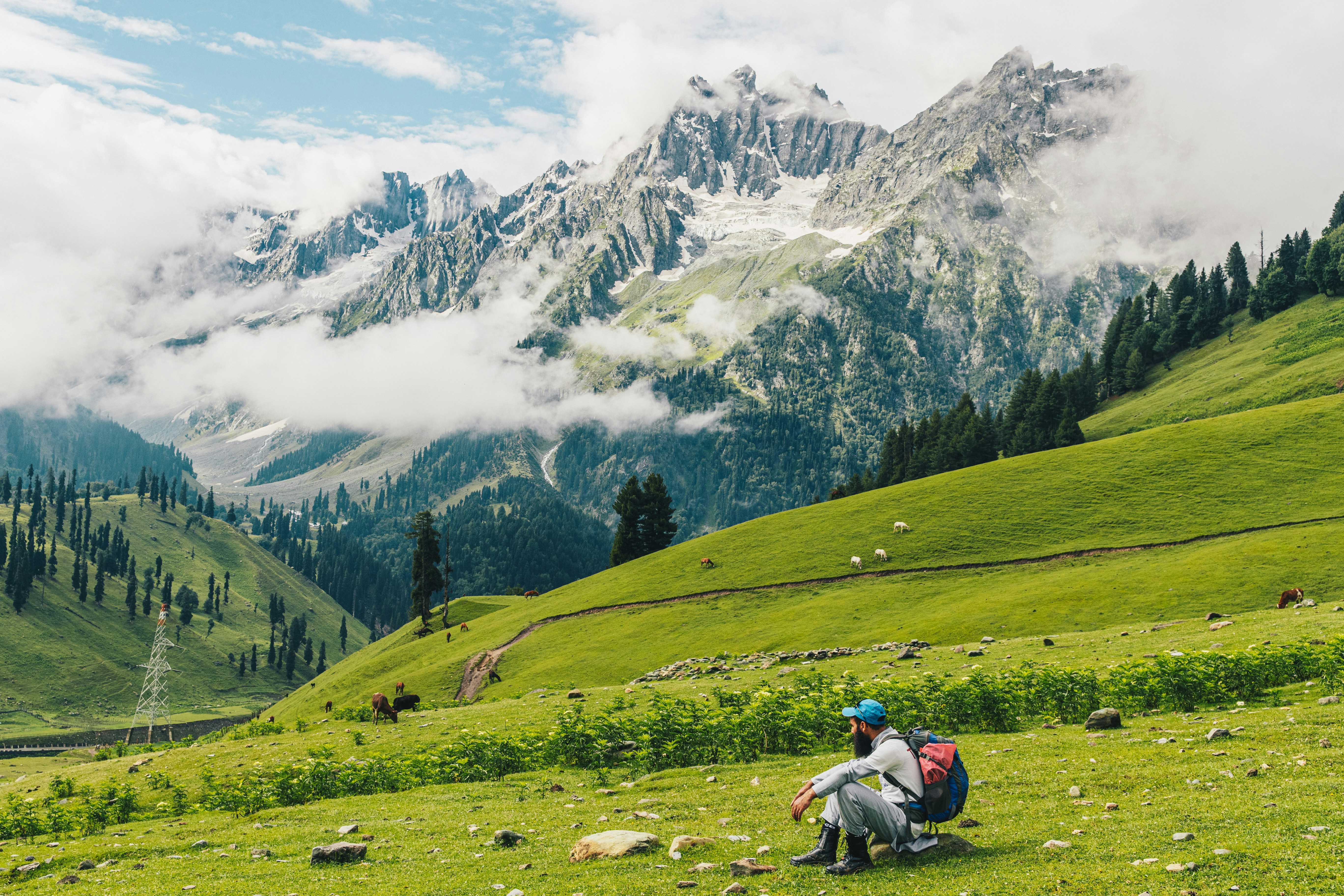 Green valley with mountains